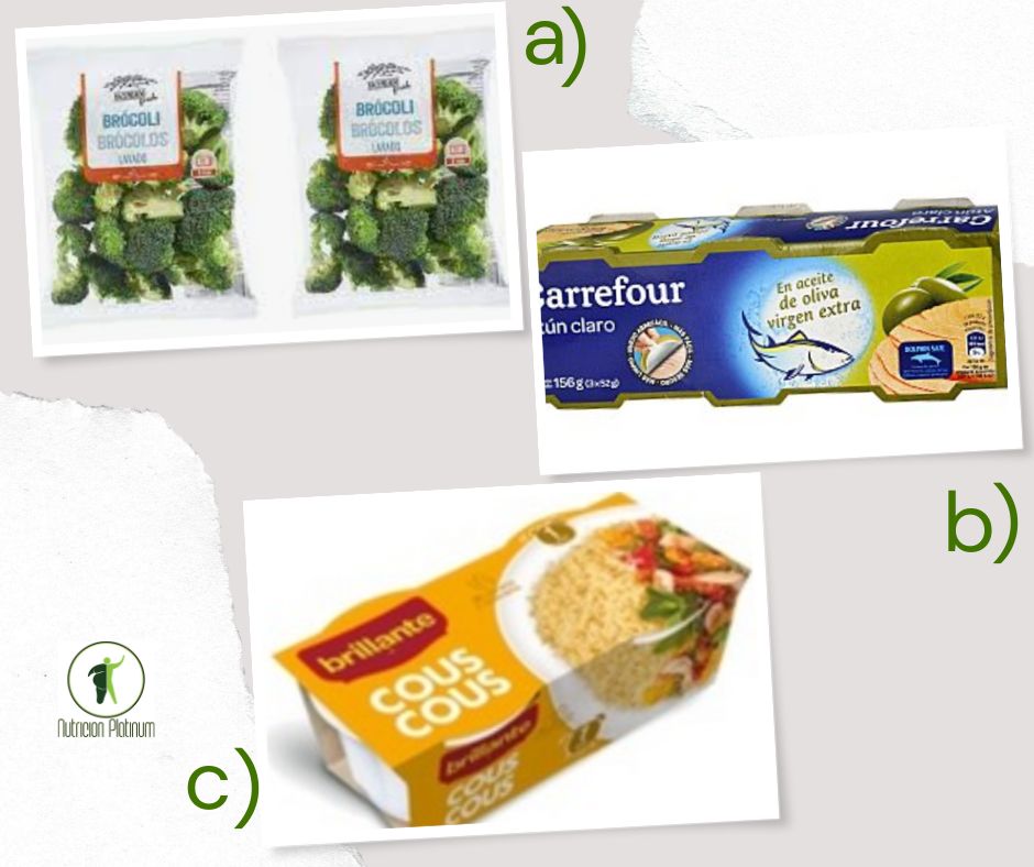 Brocoli con atún y vasito de cuscus.